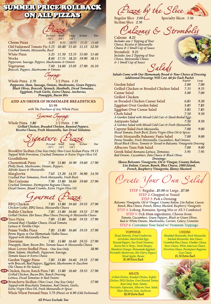 Goodfellows Pizza and Italian Specialties in Parlin Menu